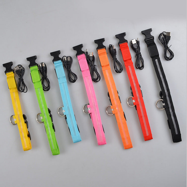 LED Nylon Pet Collar – Adjustable, Glowing Night Safety Leash