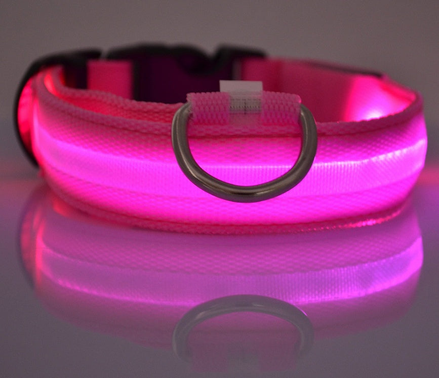 LED Nylon Pet Collar – Adjustable, Glowing Night Safety Leash