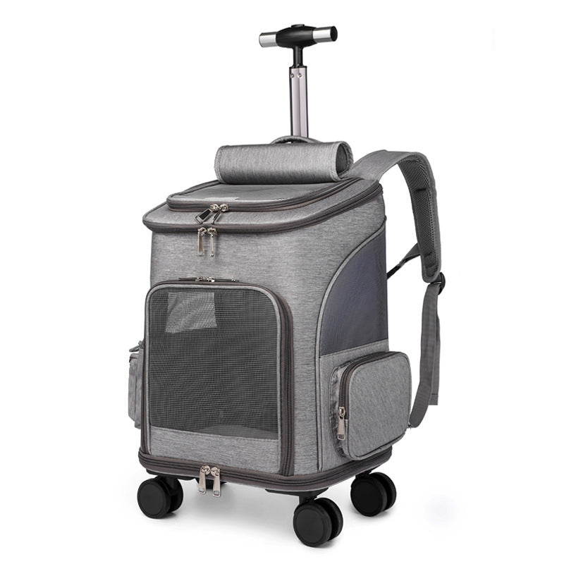 Portable Folding Pet Trolley Backpack with Wheels