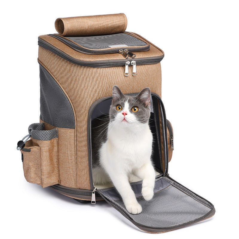 Portable Folding Pet Trolley Backpack with Wheels