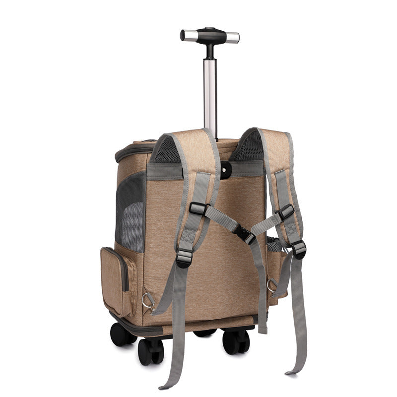 Portable Folding Pet Trolley Backpack with Wheels