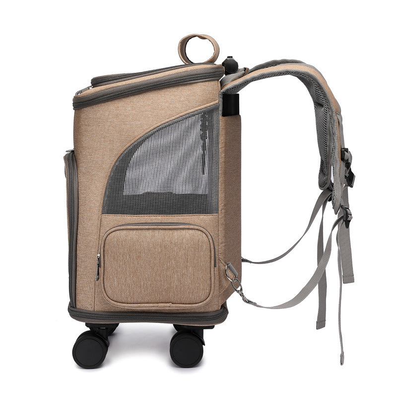 Portable Folding Pet Trolley Backpack with Wheels