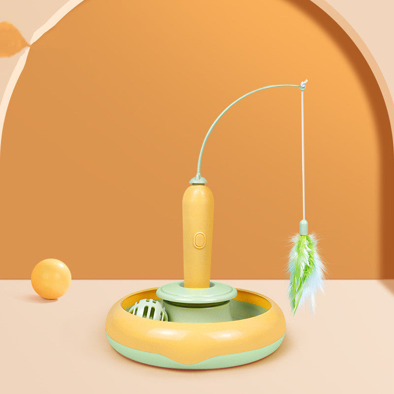2-in-1 Feather Cat Toy & Self-Play Turntable