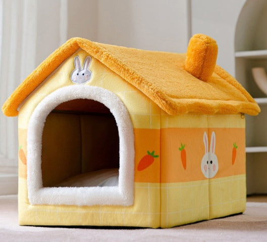 Foldable Warm Dog & Cat House – Removable Nest Kennel