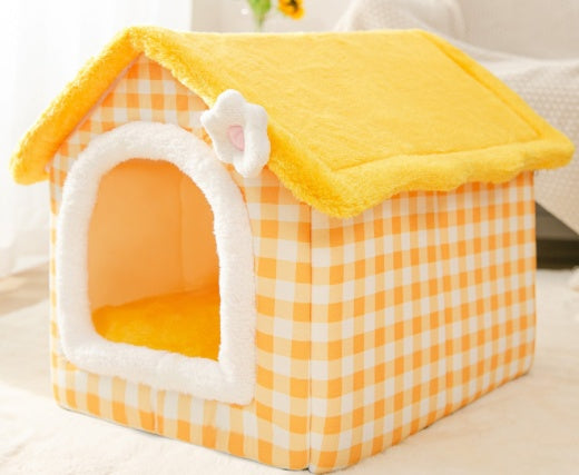 Foldable Warm Dog & Cat House – Removable Nest Kennel