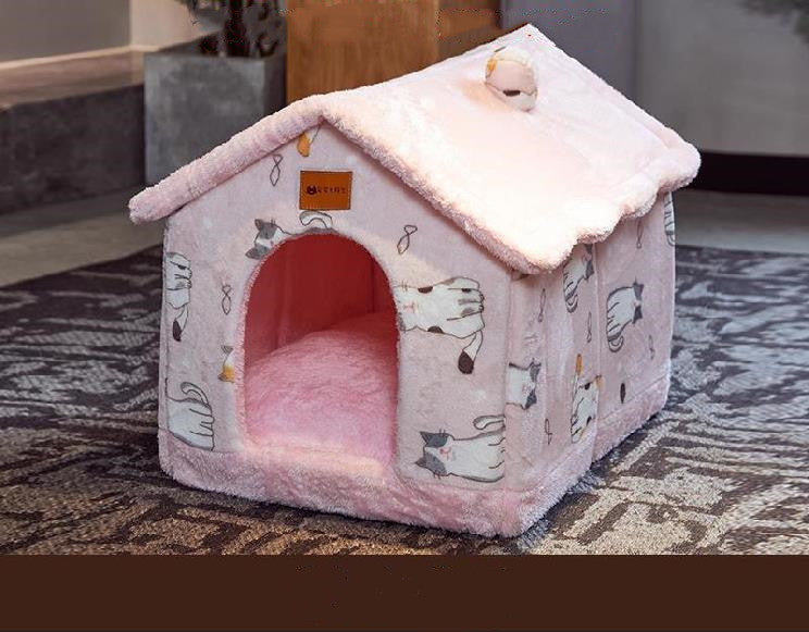 Foldable Warm Dog & Cat House – Removable Nest Kennel