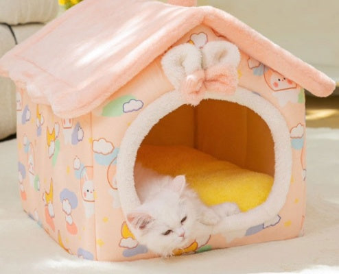 Foldable Warm Dog & Cat House – Removable Nest Kennel