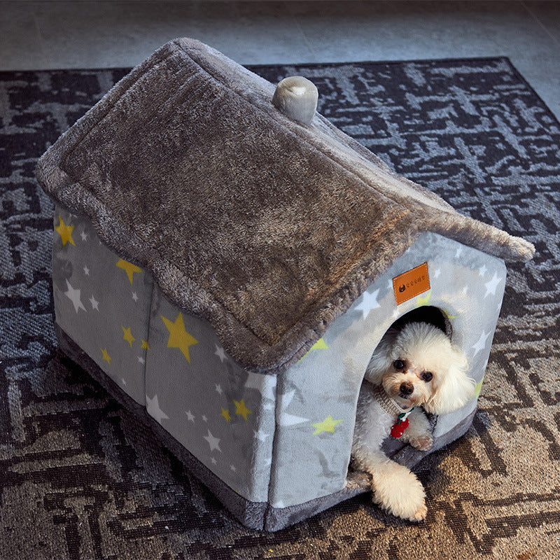 Foldable Warm Dog & Cat House – Removable Nest Kennel