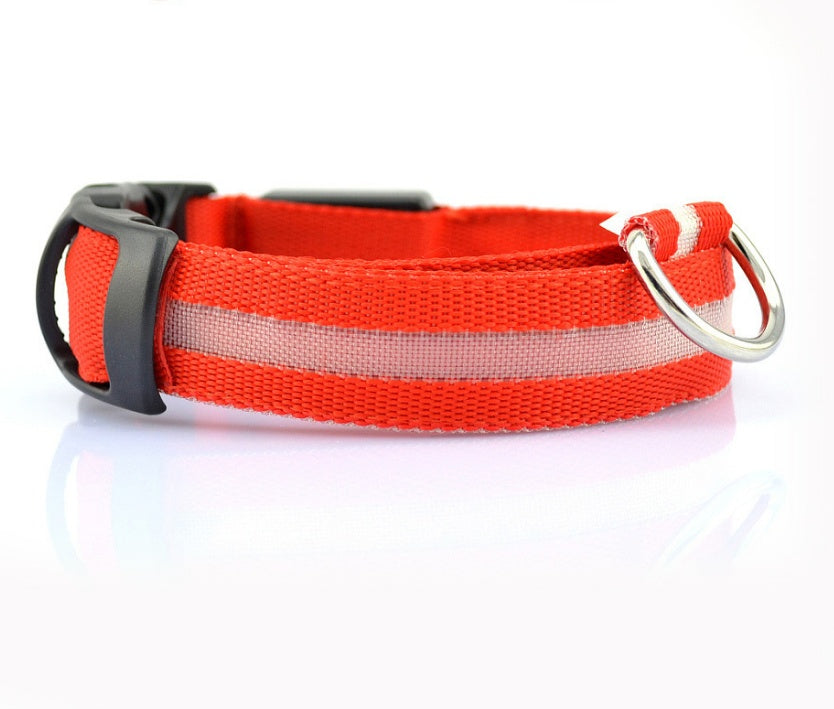 LED Nylon Pet Collar – Adjustable, Glowing Night Safety Leash