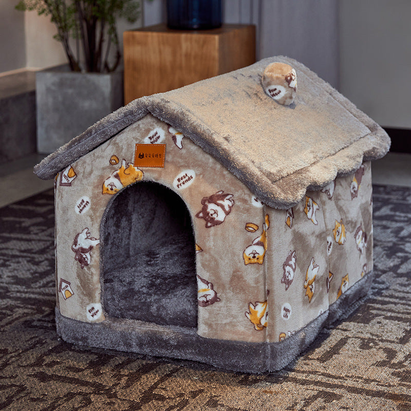 Foldable Warm Dog & Cat House – Removable Nest Kennel