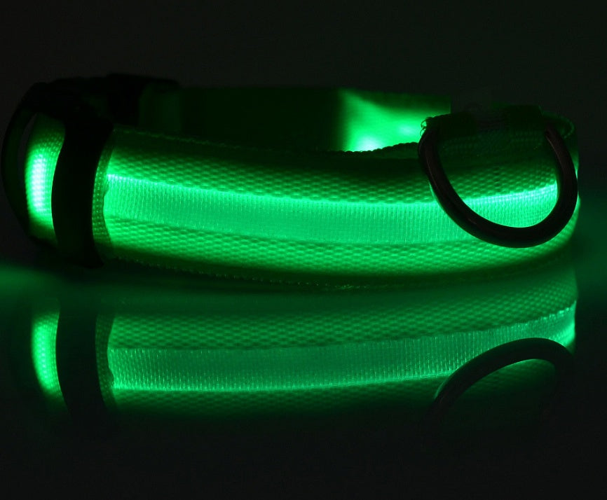 LED Nylon Pet Collar – Adjustable, Glowing Night Safety Leash