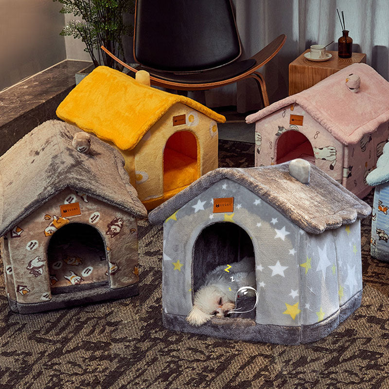 Foldable Warm Dog & Cat House – Removable Nest Kennel