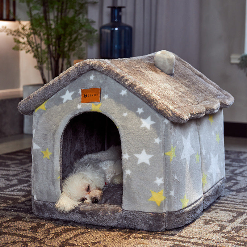 Foldable Warm Dog & Cat House – Removable Nest Kennel