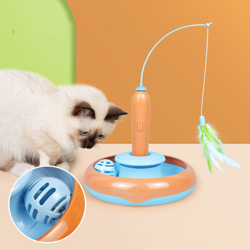 2-in-1 Feather Cat Toy & Self-Play Turntable