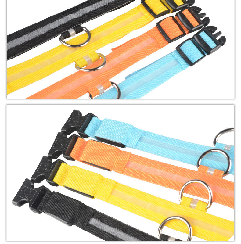 LED Nylon Pet Collar – Adjustable, Glowing Night Safety Leash