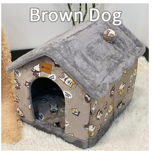 Foldable Warm Dog & Cat House – Removable Nest Kennel