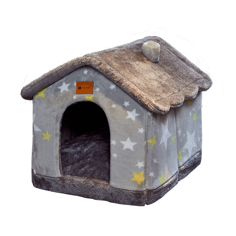 Foldable Warm Dog & Cat House – Removable Nest Kennel