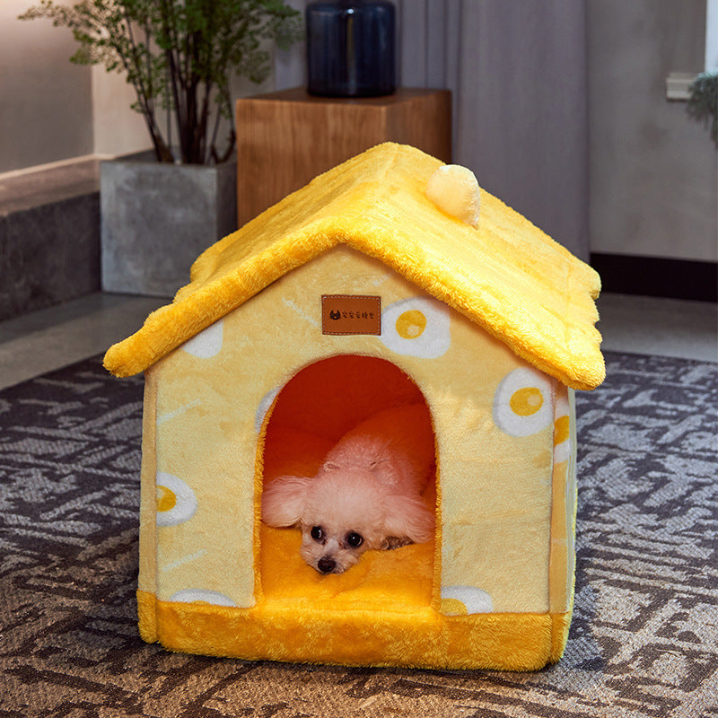 Foldable Warm Dog & Cat House – Removable Nest Kennel
