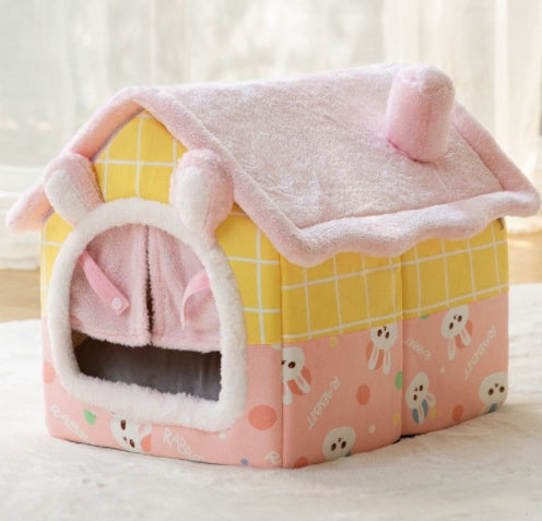 Foldable Warm Dog & Cat House – Removable Nest Kennel