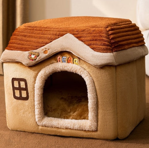 Foldable Warm Dog & Cat House – Removable Nest Kennel