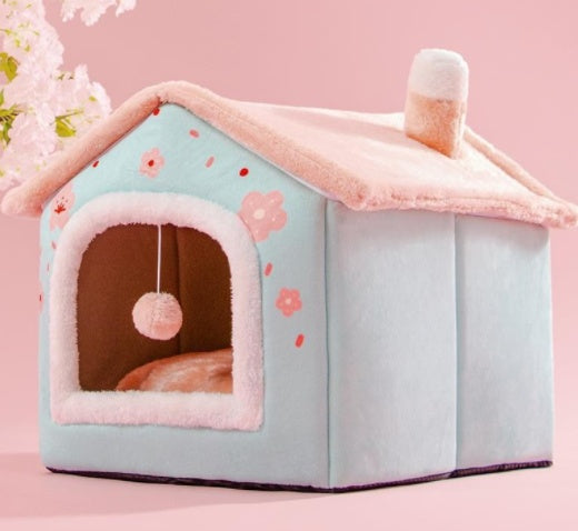 Foldable Warm Dog & Cat House – Removable Nest Kennel