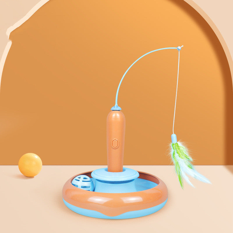 2-in-1 Feather Cat Toy & Self-Play Turntable