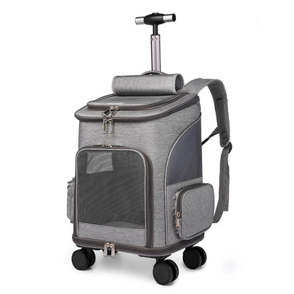 Portable Folding Pet Trolley Backpack with Wheels