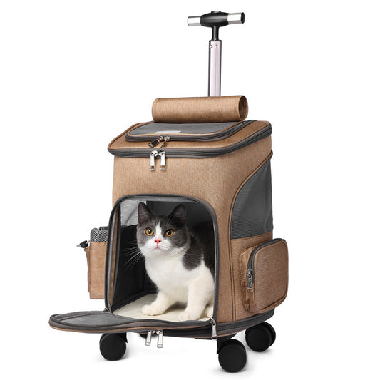 Portable Folding Pet Trolley Backpack with Wheels