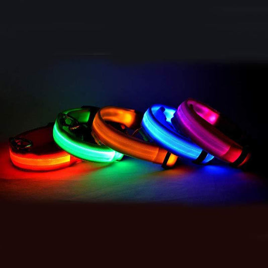 LED Nylon Pet Collar – Adjustable, Glowing Night Safety Leash